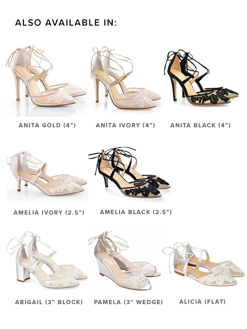 AMELIA Floral Ivory Lace Kitten Heels Wedding AMELIA Floral Ivory Lace Kitten Heels Wedding