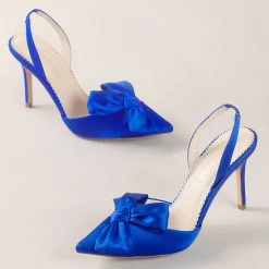 REESE BLUE Wedding Blue Slingback Heels With Knotted Bow