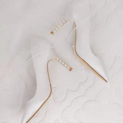 AUDREY IVORY Ivory Pumps With Pearl & Gold Ring Heels Wedding