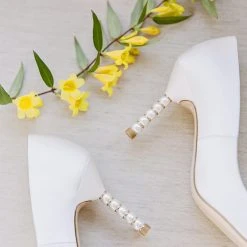 AUDREY IVORY Ivory Pumps With Pearl & Gold Ring Heels Wedding