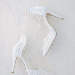 CAMERON Lace Up Wedding Heels In Ivory