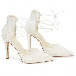 CAMERON Lace Up Wedding Heels In Ivory