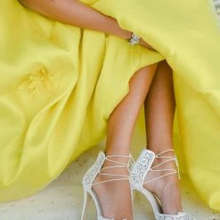 CAMERON Lace Up Wedding Heels In Ivory