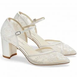 CHELSEA IVORY Lace Ivory Block Heel Wedding Shoes