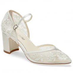 CHELSEA IVORY Lace Ivory Block Heel Wedding Shoes