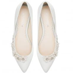 DAISY IVORY Ivory Wedding Shoes Flats, Pearl Detail Bridal Shoes