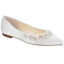 DAISY IVORY Ivory Wedding Shoes Flats, Pearl Detail Bridal Shoes