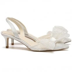 FELICITY Lace Bow Slingback Kitten Heel Wedding
