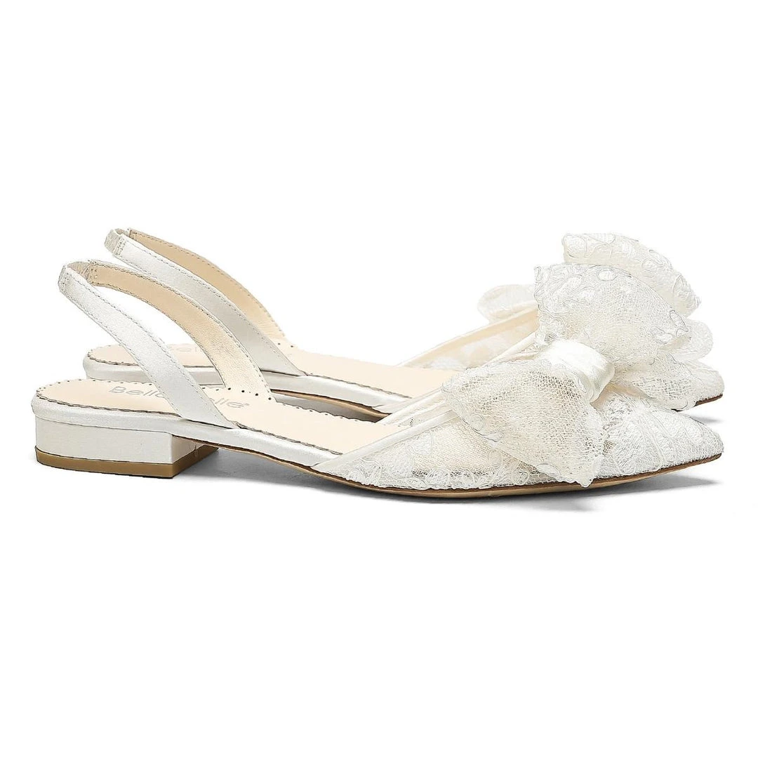 FIORELLA Flat Lace Slingback Shoes With Bow FIORELLA Flat Lace Slingback Shoes With Bow