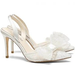 FRANCESCA Lace Slingback Wedding Shoes With Bow