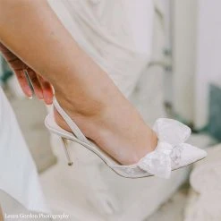 FRANCESCA Lace Slingback Wedding Shoes With Bow