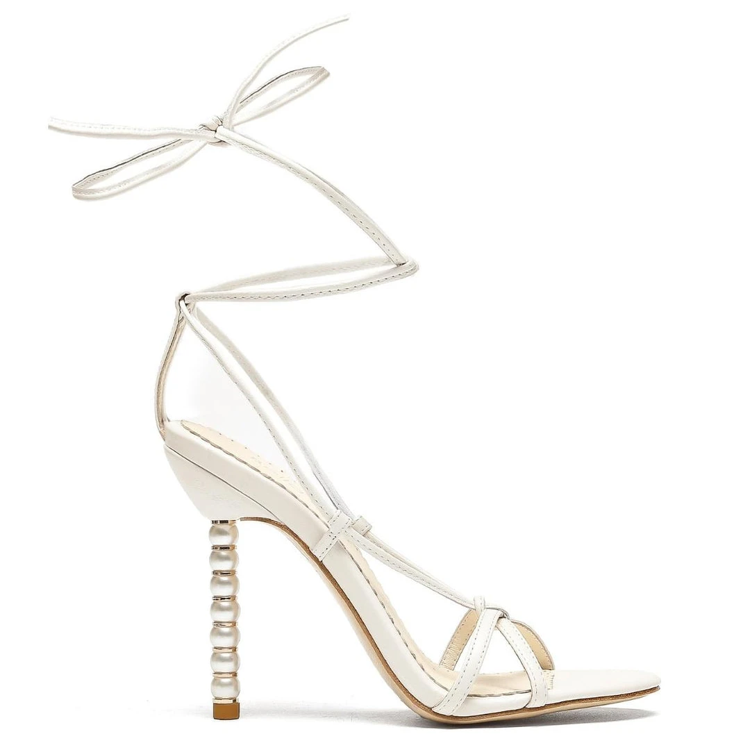 GIADA White Tie Up Pearl Heel Shoes Wedding GIADA White Tie Up Pearl Heel Shoes Wedding