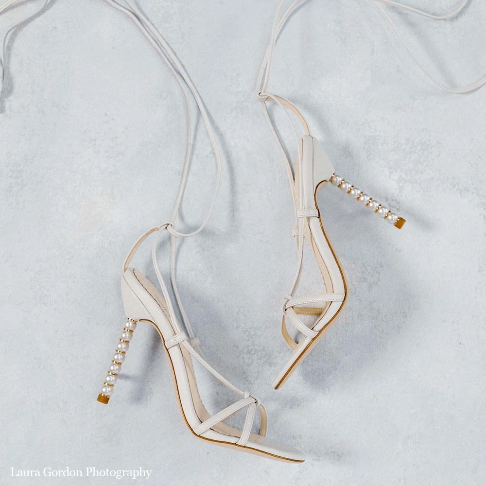 GIADA White Tie Up Pearl Heel Shoes Wedding GIADA White Tie Up Pearl Heel Shoes Wedding