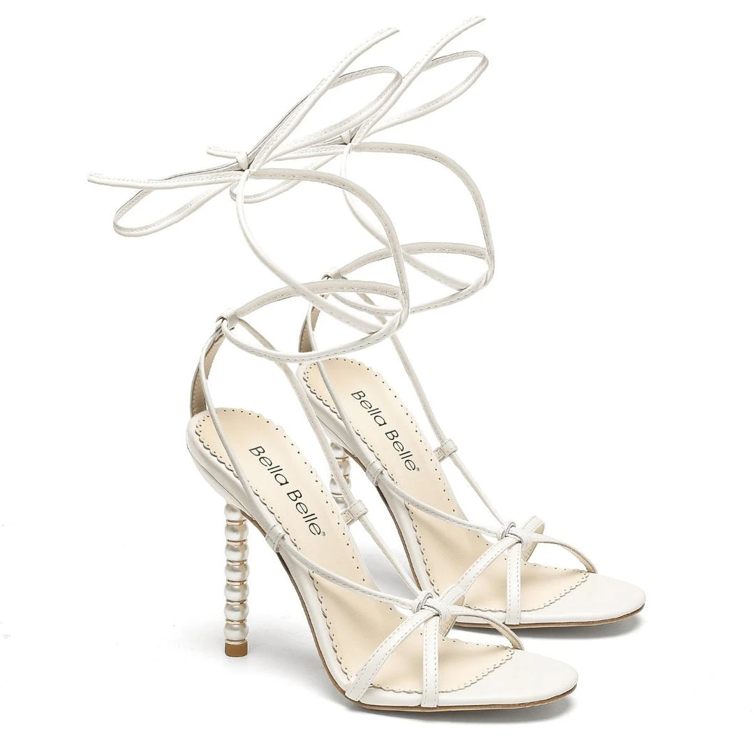 GIADA White Tie Up Pearl Heel Shoes Wedding GIADA White Tie Up Pearl Heel Shoes Wedding