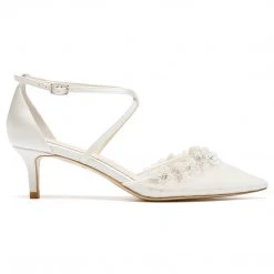 HARMONI Wedding Crystal Vine & Organza Flower Kitten Heels