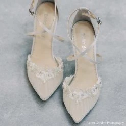 HARMONI Wedding Crystal Vine & Organza Flower Kitten Heels