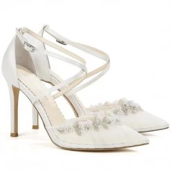 HELEN Pleated Tulle Flower Wedding Shoes