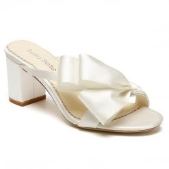 IMANI Wedding Ivory Bow Low Block Mules Sandals