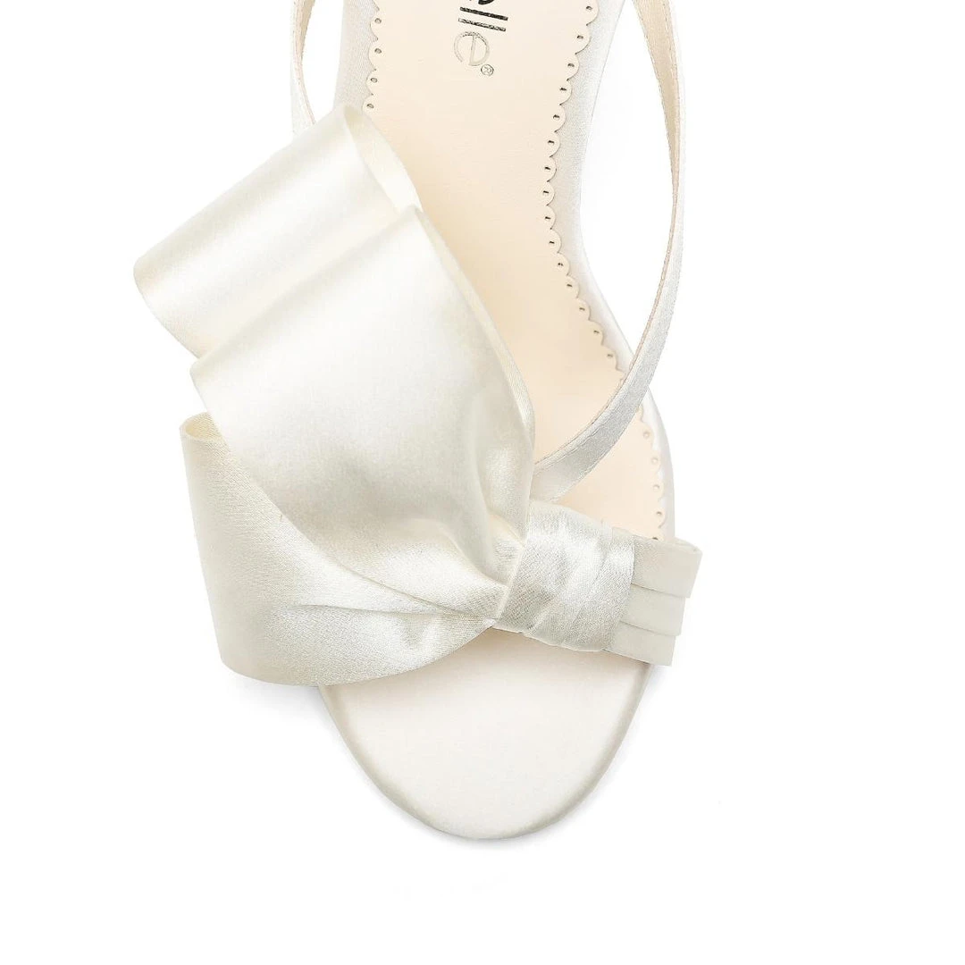 IZZY Ivory Tall Block Heel Mules With Bow Wedding IZZY Ivory Tall Block Heel Mules With Bow Wedding