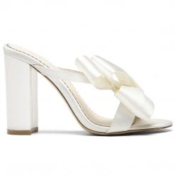 IZZY Ivory Tall Block Heel Mules With Bow Wedding 2 IZZY Ivory Tall Block Heel Mules With Bow Wedding