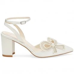KAYLA Ivory Wedding Shoes With Pearls, Block Heel Slingback