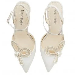 KAYLA Ivory Wedding Shoes With Pearls, Block Heel Slingback