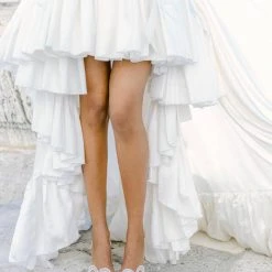 KAYLA Ivory Wedding Shoes With Pearls, Block Heel Slingback