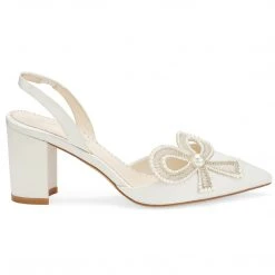 KAYLA Ivory Wedding Shoes With Pearls, Block Heel Slingback