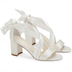 KELLY Open Toe White Ribbon Heels For Weddings