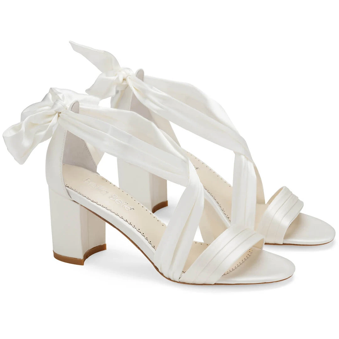 KELLY Open Toe White Ribbon Heels For Weddings KELLY Open Toe White Ribbon Heels For Weddings