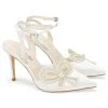 KENZIE Ivory Beaded Pearl Bow Shoes, Bridal Ankle Strap Heels With Bow