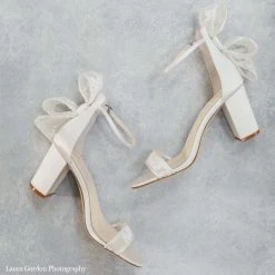 LAURIE Lace Bow Block Heel Wedding