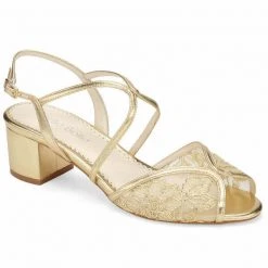 LORETTA Lace Gold Block Heel Sandal Wedding