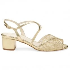 LORETTA Lace Gold Block Heel Sandal Wedding