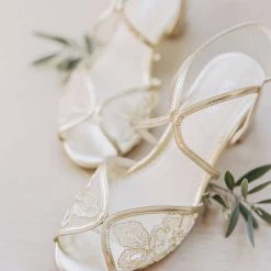 LORETTA Lace Gold Block Heel Sandal Wedding