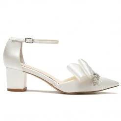 MARGO Ivory Flower Crystal Embellished Block Heels