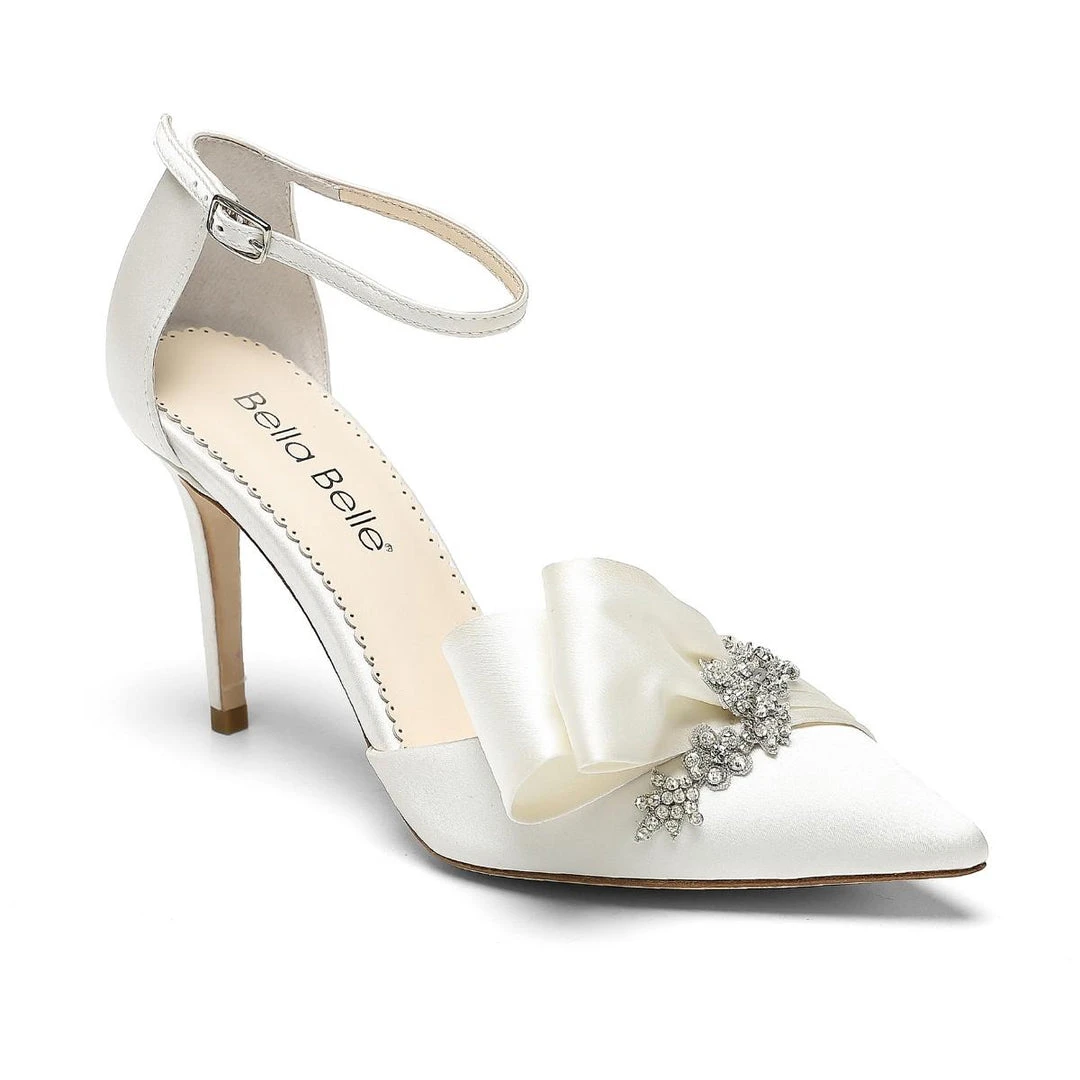 MARLENE Ivory Wedding Crystal Flower Shoe With Bow MARLENE Ivory Wedding Crystal Flower Shoe With Bow