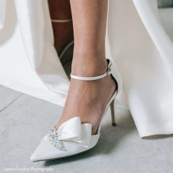 MARLENE Ivory Wedding Crystal Flower Shoe With Bow 5 MARLENE Ivory Wedding Crystal Flower Shoe With Bow
