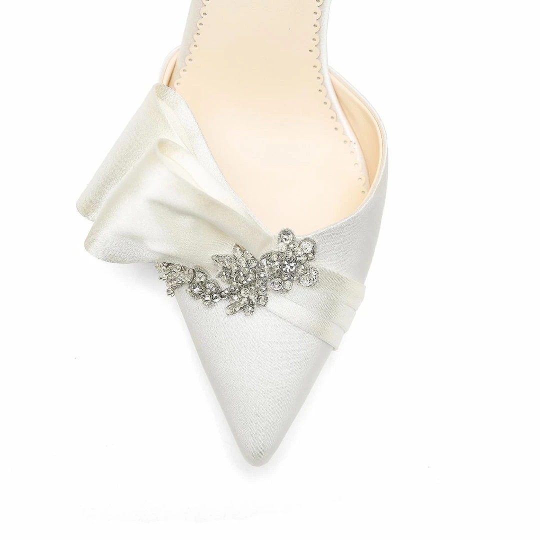 MARLENE Ivory Wedding Crystal Flower Shoe With Bow MARLENE Ivory Wedding Crystal Flower Shoe With Bow