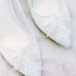 MONICA Floral Lace Low Heel Shoes Wedding