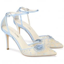 NORAH BLUE Blue Flower Ankle Strap Heels Wedding