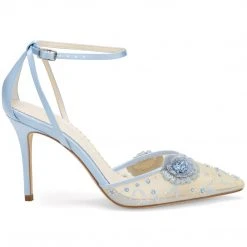 NORAH BLUE Blue Flower Ankle Strap Heels Wedding