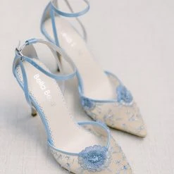 NORAH BLUE Blue Flower Ankle Strap Heels Wedding
