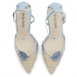 NORAH BLUE Blue Flower Ankle Strap Heels Wedding