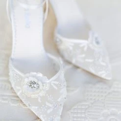 NORAH IVORY Ivory Flower Shoes With Sequined Petals Wedding