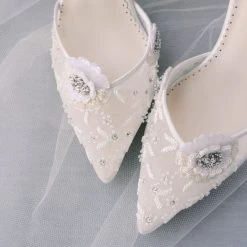 NORAH IVORY Ivory Flower Shoes With Sequined Petals Wedding