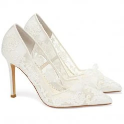 SOPHIA White Flower Wedding Shoes Lace Heels