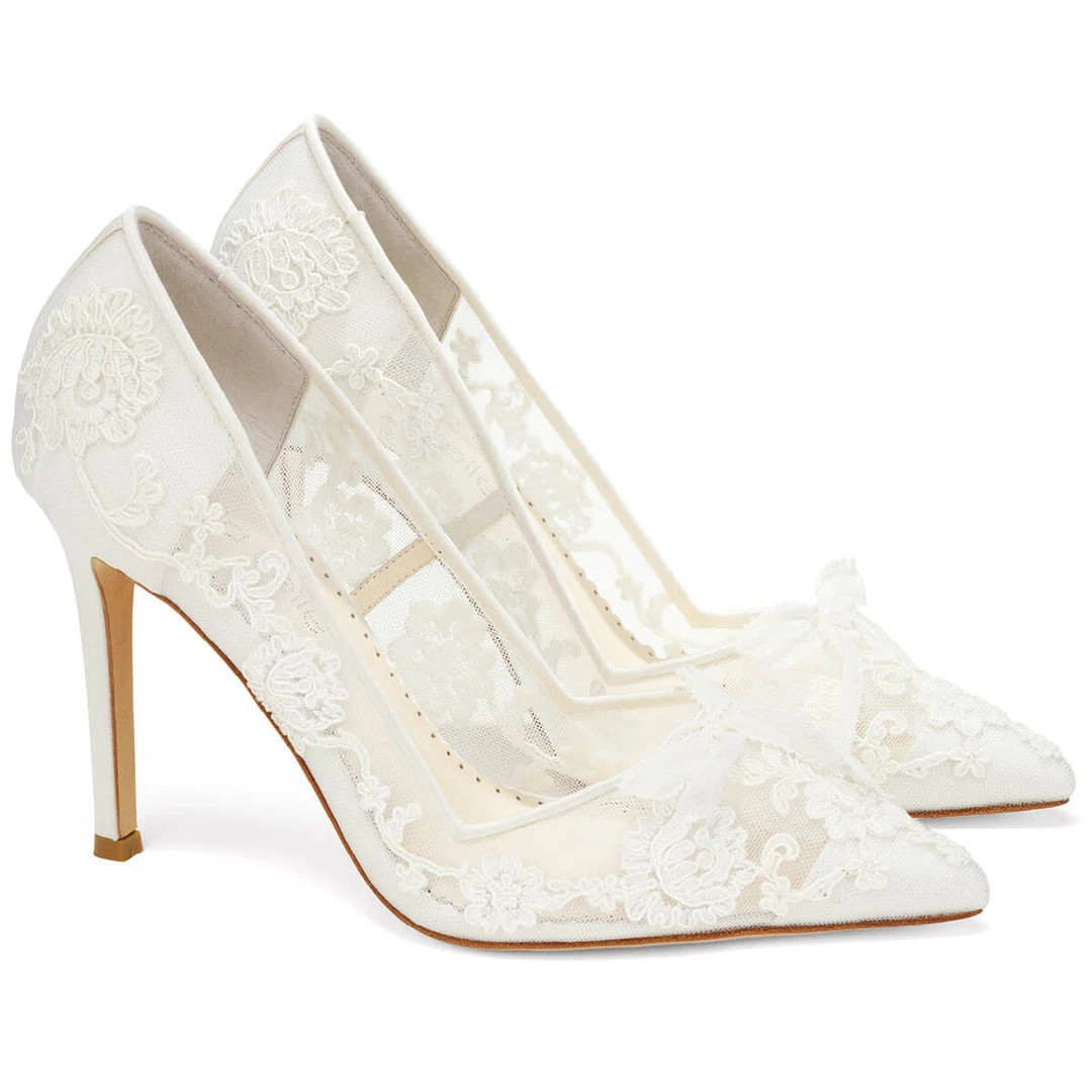 SOPHIA White Flower Wedding Shoes Lace Heels SOPHIA White Flower Wedding Shoes Lace Heels