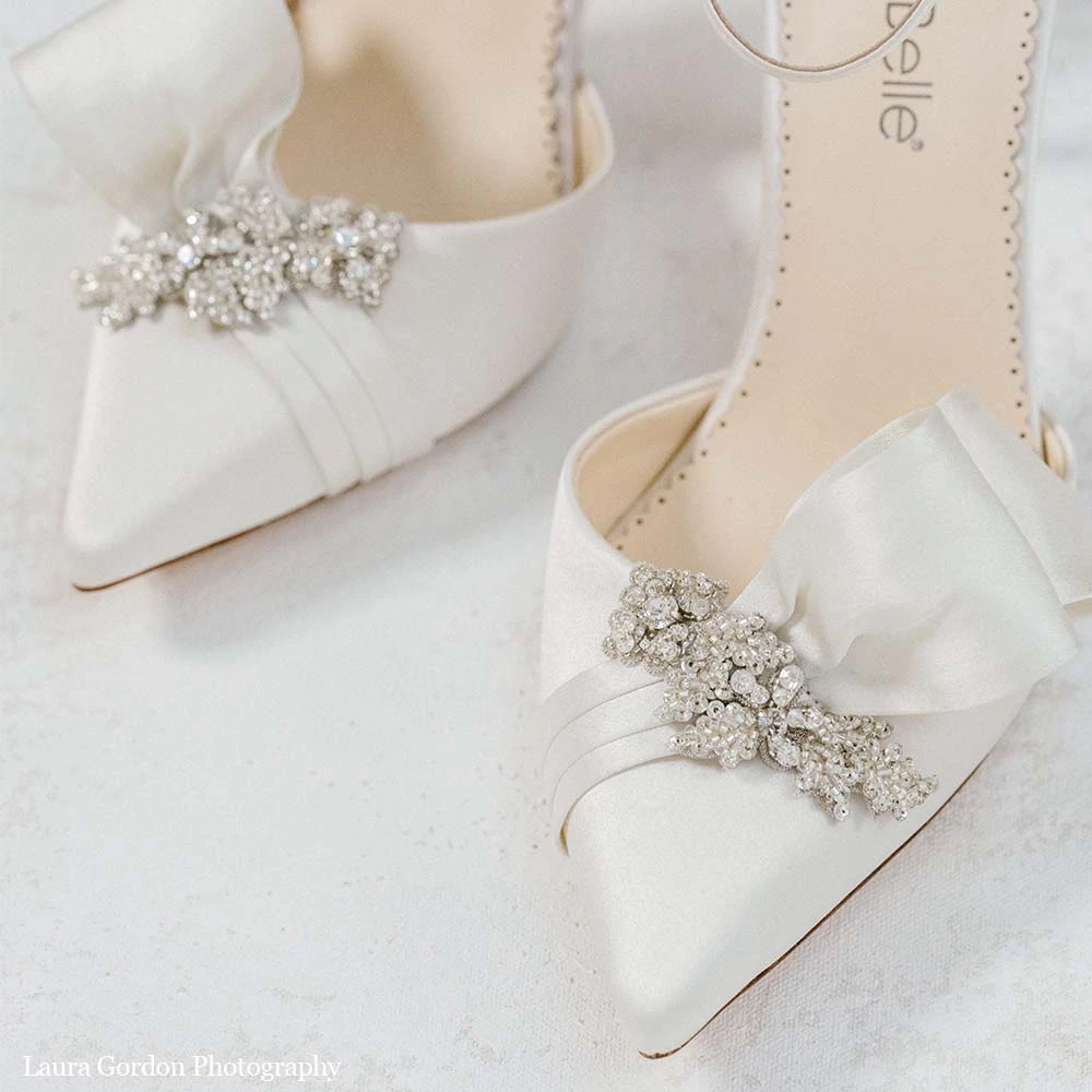MARLENE Ivory Wedding Crystal Flower Shoe With Bow MARLENE Ivory Wedding Crystal Flower Shoe With Bow