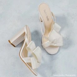 IZZY Ivory Tall Block Heel Mules With Bow Wedding 6 IZZY Ivory Tall Block Heel Mules With Bow Wedding